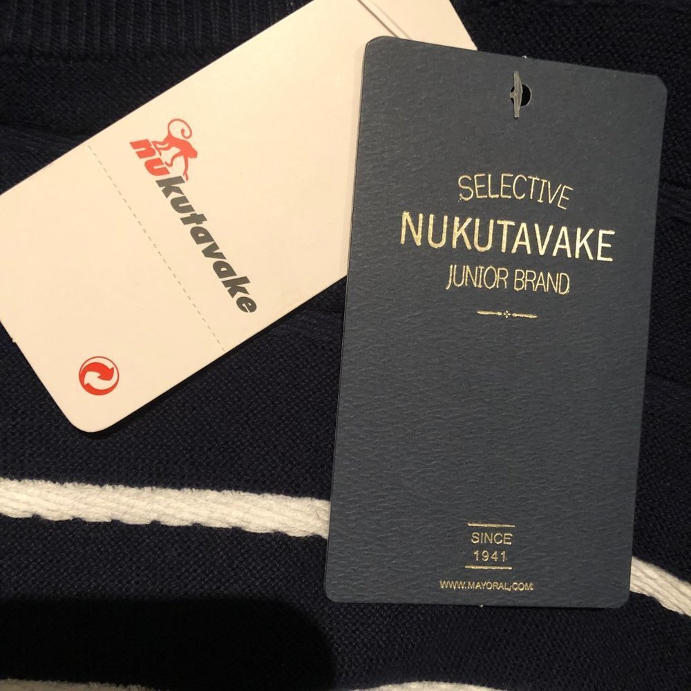 Nukutavake Cotton Navy White Striped Long Sleeve Sweater NWT - Picture 5 of 9